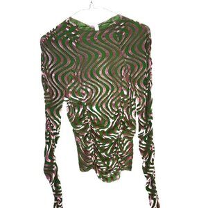 Urban Outfitters Green Pink Swirl Velvet Mesh Mock Neck Swirl Retro Top Large
